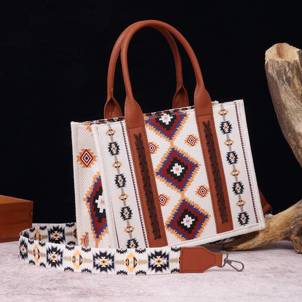 Boho Aztec Laptop Handbag White