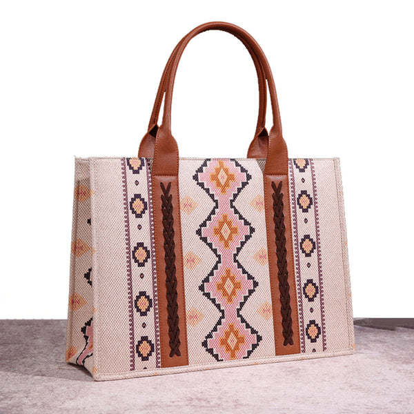 Boho Aztec Laptop Handbag Beige