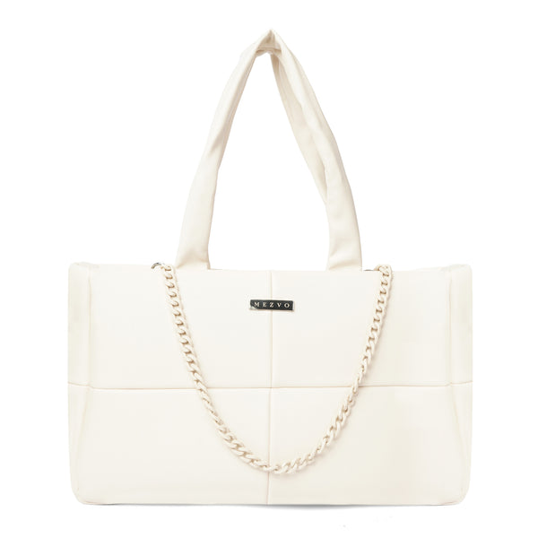 Puffer Tote Bag-Beige